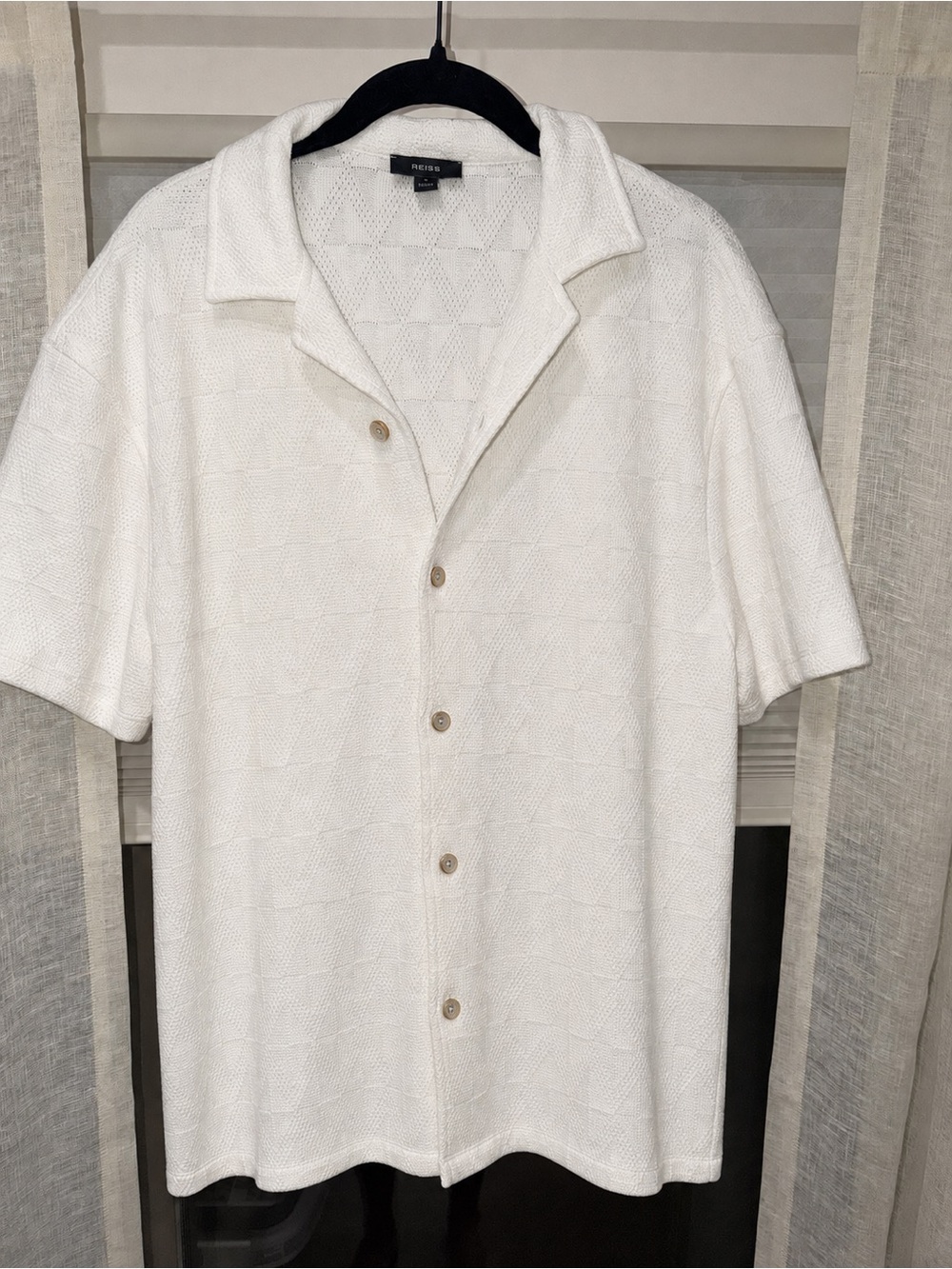 Reiss White Textured Short-Sleeve Button-Down Shirt